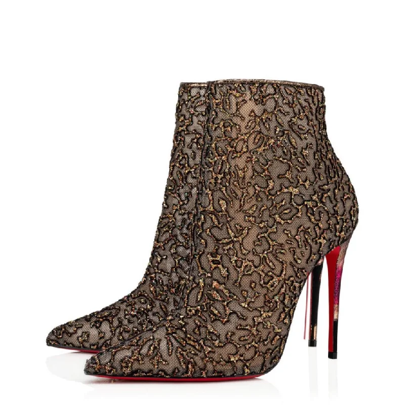 Christian Louboutin Nancy Bootie 100 Multicolored Glitter Tulle Heel Boots 40 UK 7