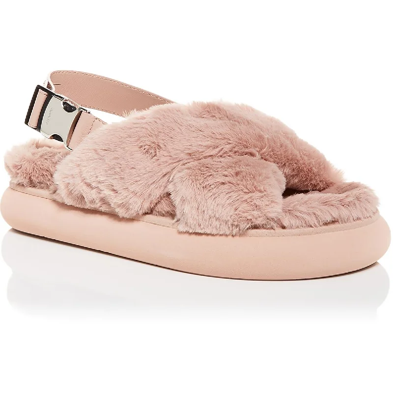 Moncler Womens Solarisse Fur Leather Warm Slingback Sandals