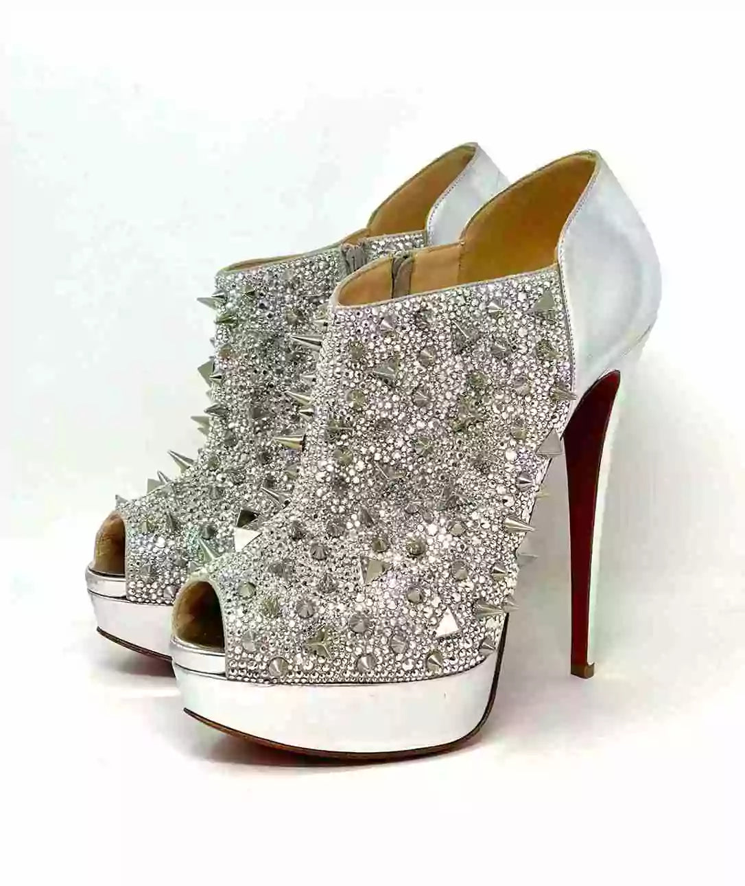 Christian Louboutin Bridget’s Back 160 Silver Crystal Embellished Platform Booties 39