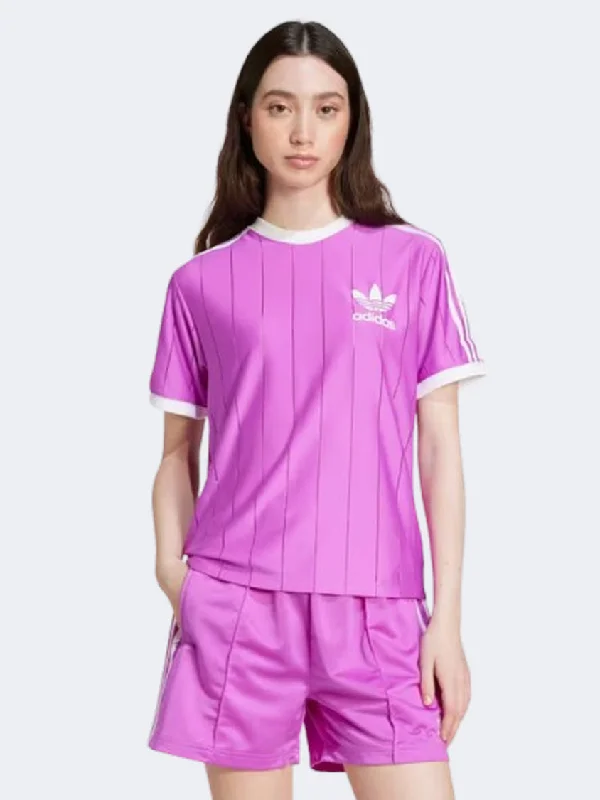 Adidas Adicolor 3 Stripes Pinstripe Women Originals T-Shirt Purple Burst