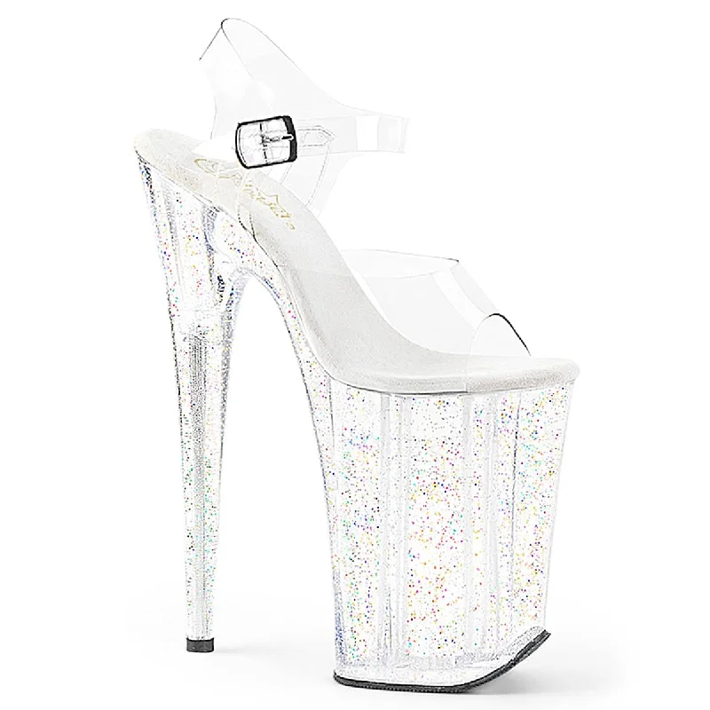 INFINITY-908MG Clear & White Ankle Peep Toe High Heel