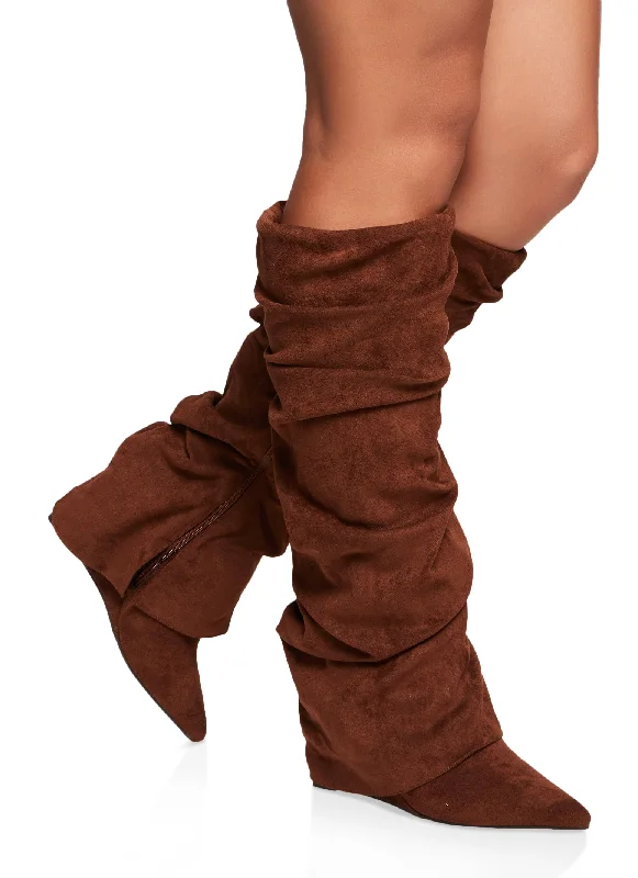 Fold Over Wedge Tall Slouch Boots