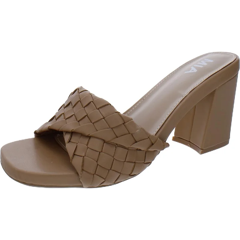 Mia Womens Minna Faux Leather Woven Heels