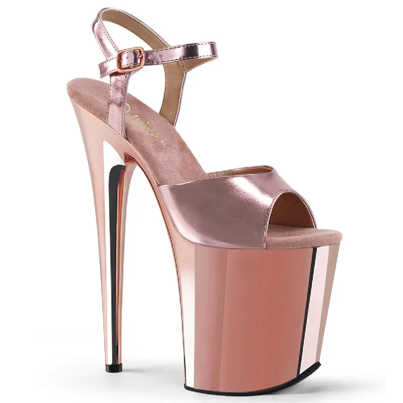 FLAMINGO-809 Rose Gold Ankle Peep Toe High Heel