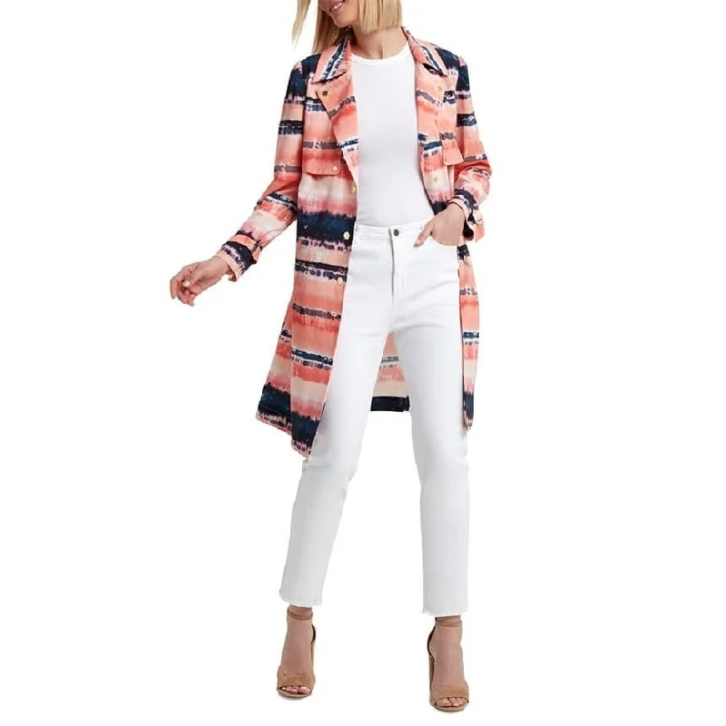 H Halston Women's Printed Trench Coat Pink Size X-Large