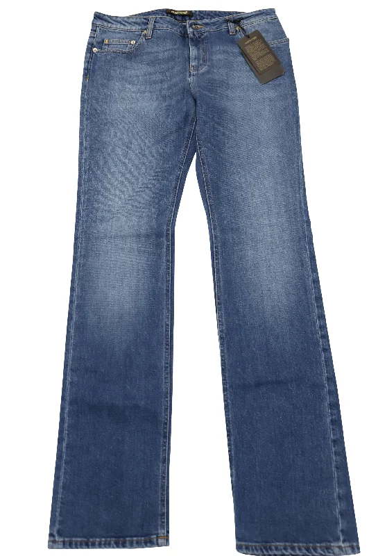 Roberto Cavalli Straight Jeans with Logo in Blue Cotton