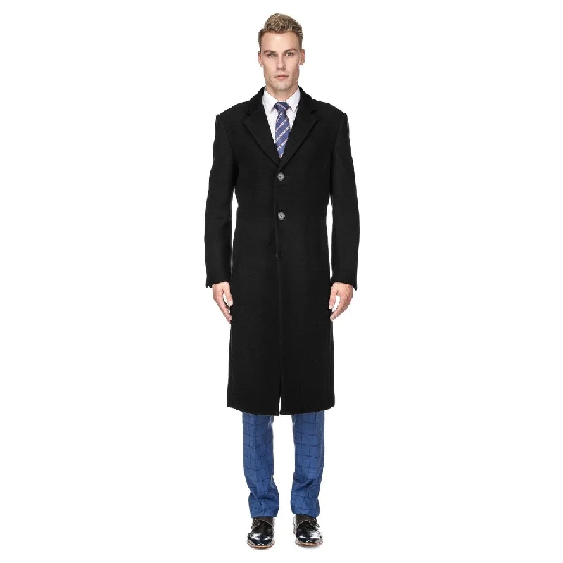 Men's Knee Length Wool Blend Three Button Long Jacket Overcoat