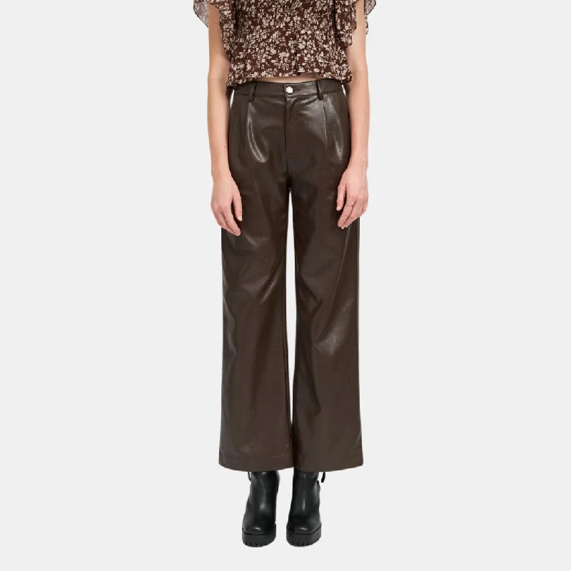 Wide Leg Leather Pants (Chocolate)