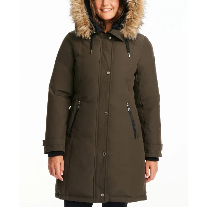 Vince Camuto Womens Faux Fur Trim Hooded Parka Coat