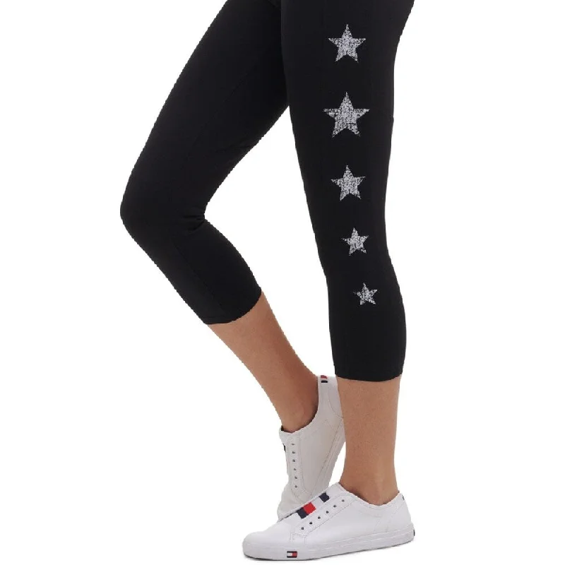 Tommy Hilfiger Women's Star Print Cropped Leggings Black Size X-Small