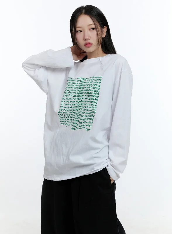 Oversized Graphic Phrase Long Sleeve Top CD424