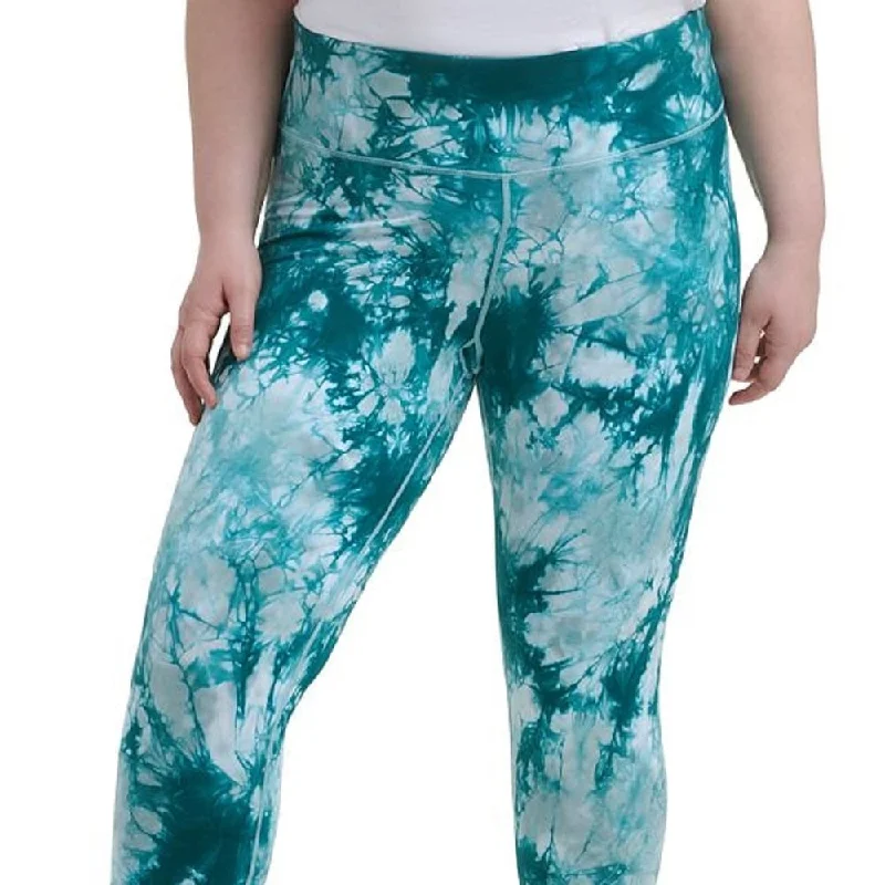 Calvin Klein Women's Turquoise Stretch Tie Dye Active Wear Skinny Leggings Blue Size 2X