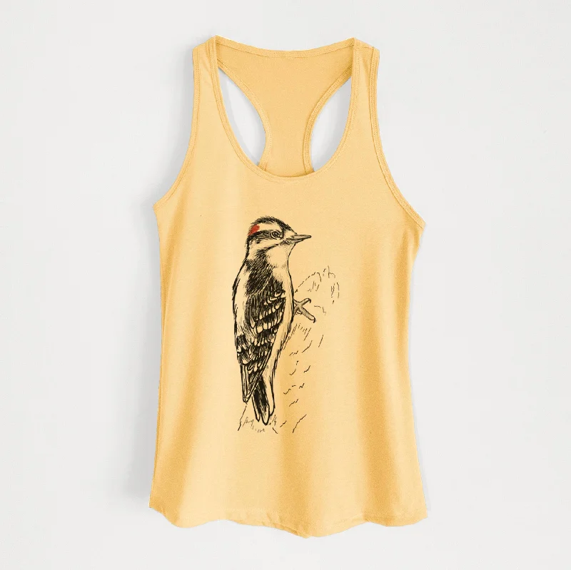 Downy Woodpecker - Picoides pubescens - Women's Racerback Tanktop