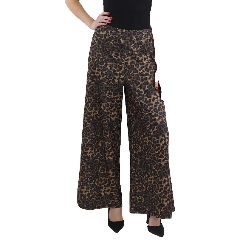 Womens Animal Print Long Wide Leg Pants