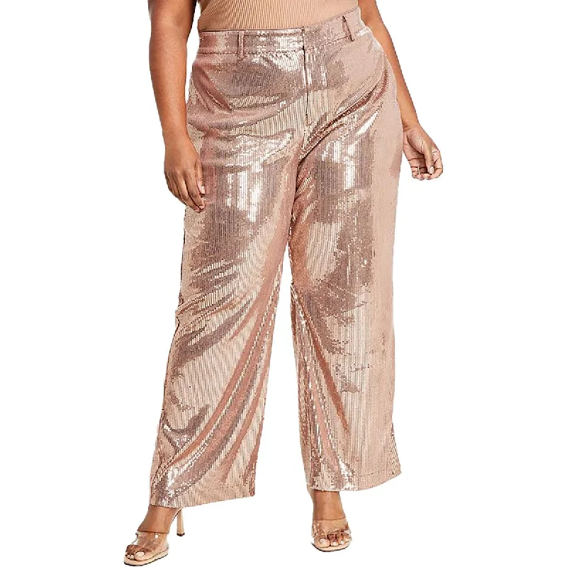 Nina Parker Womens Plus Sequined Party Wide Leg Pants