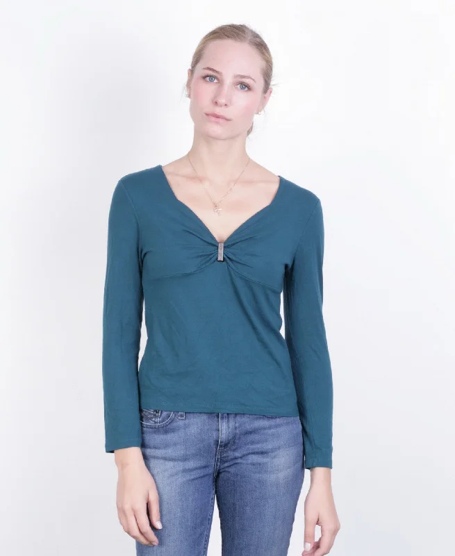 Daneva DNV Womens M Shirt V Neck Green Long Sleeve