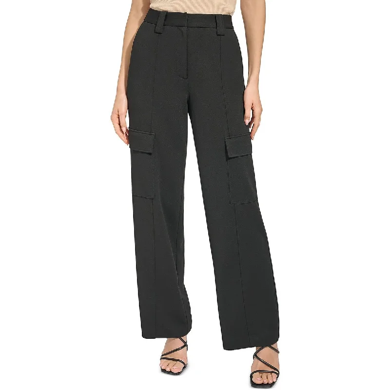 Womens Crepe Mid-Rise Wide Leg Pants