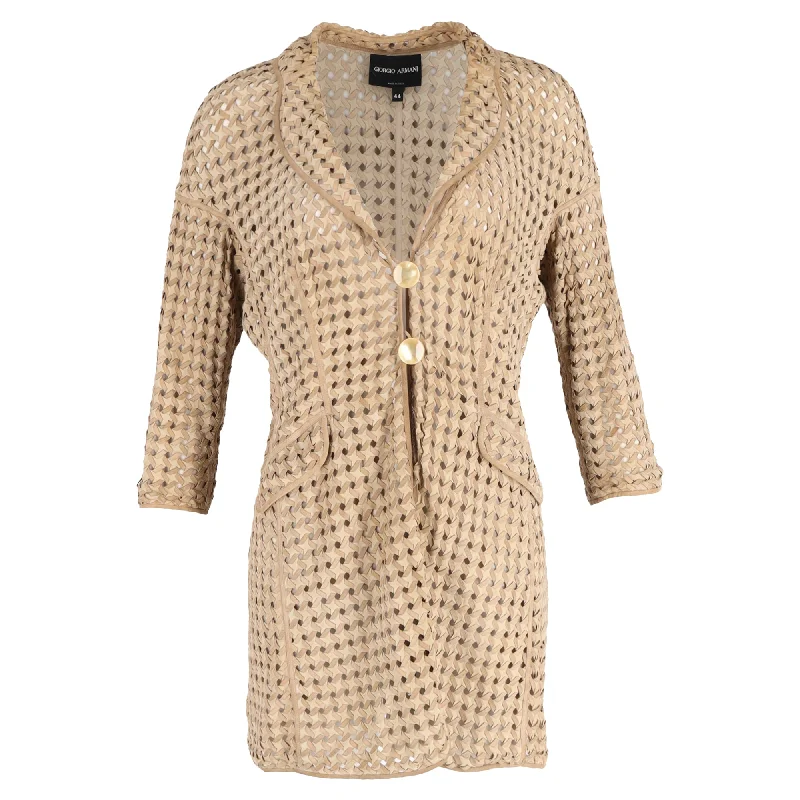 Giorgio Armani Eyelet Single-Breasted Jacket in Beige Leather