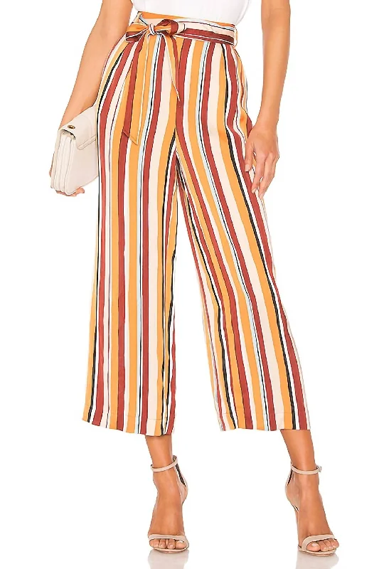 Striped Satin Belted Wide Leg Crop Pants In Multicolor