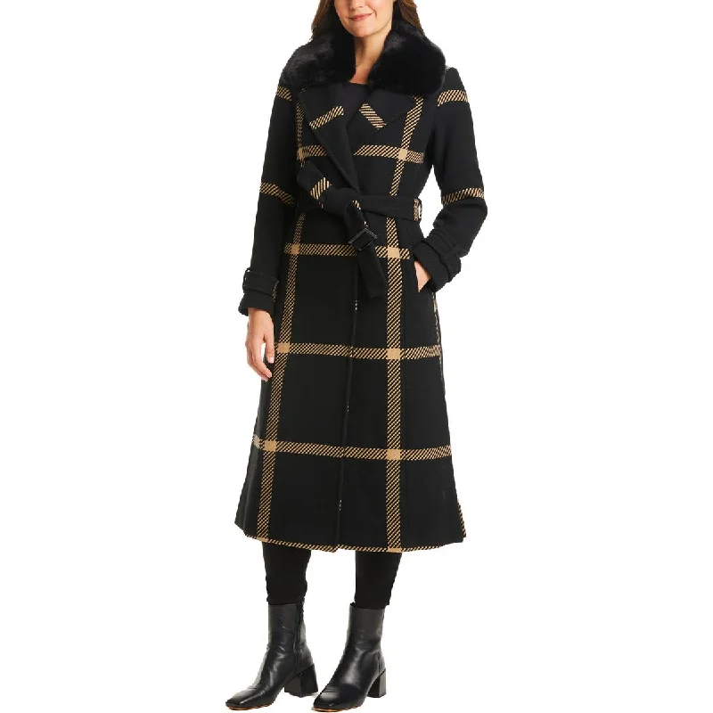 Vince Camuto Womens Plus Wool Blend Faux Fur Trim Walker Coat