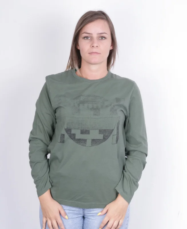 QS by s.Oliver Womens M Shirt Long Sleeve Cotton Green Crew Neck