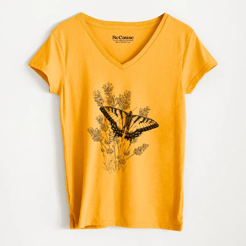 Eastern Tiger Swallowtail with Lavender - Women's 100% Recycled V-neck