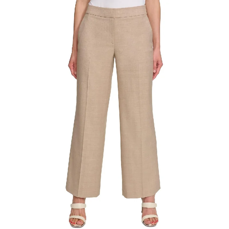 DKNY Womens High Waist Window Pane Wide Leg Pants