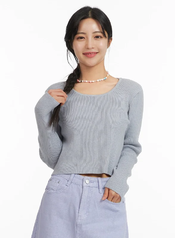 Round Neck Knit Long Sleeve Top OF420