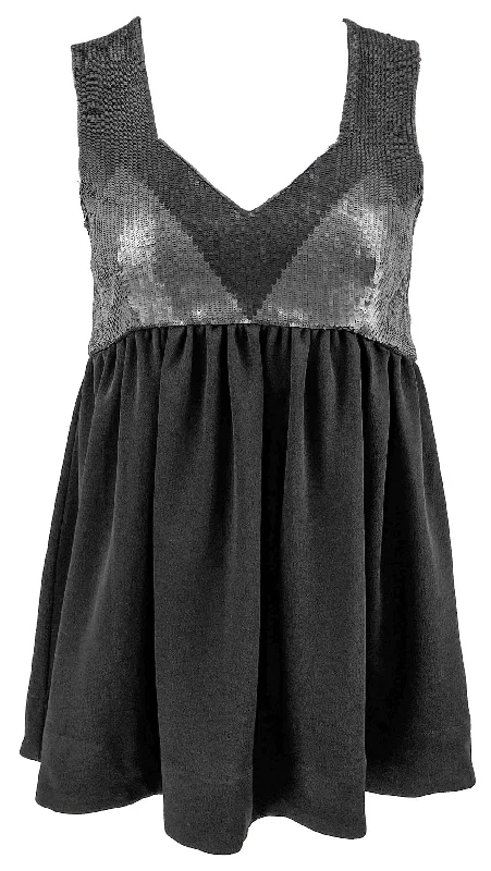 Proenza Schouler Textured Crepe Sequin Tank in Black