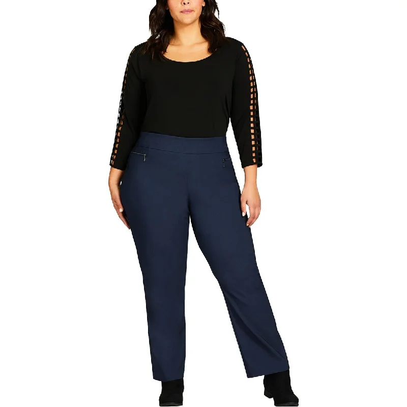 Avenue Womens Plus Mid-Rise Comfort Waist Straight Leg Pants