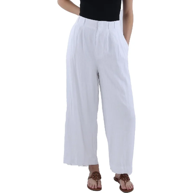 Womens Linen Pocket Straight Leg Pants