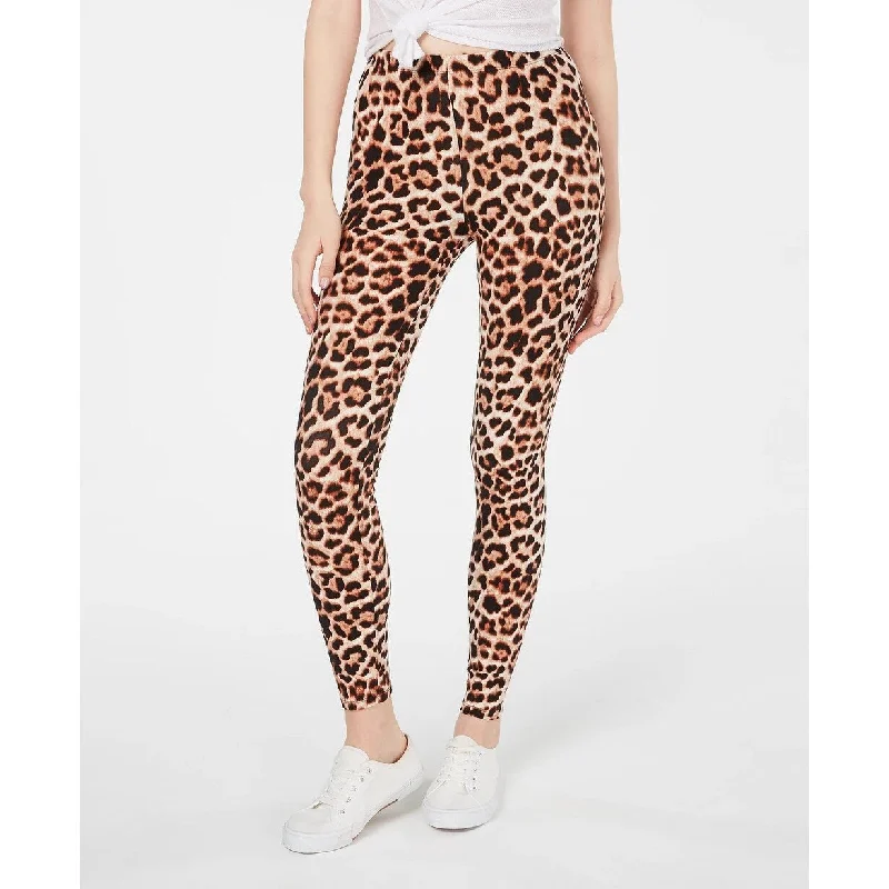 Planet Gold Juniors' Animal-Printed Brushed Leggings Brown Size M