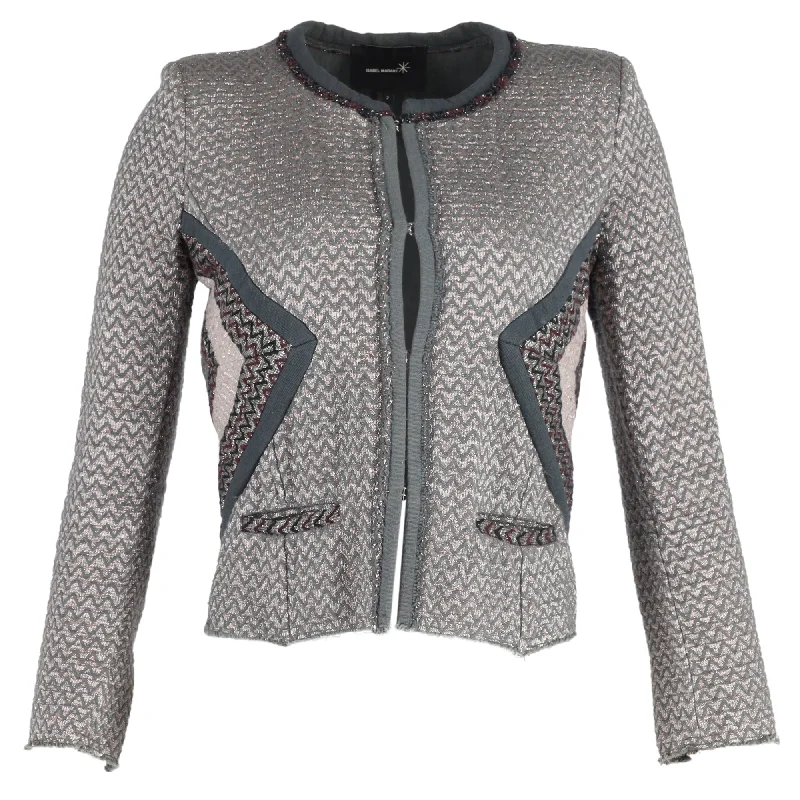 Isabel Marant Peru Tweed Jacket in Zigzag Pattern Grey Cotton