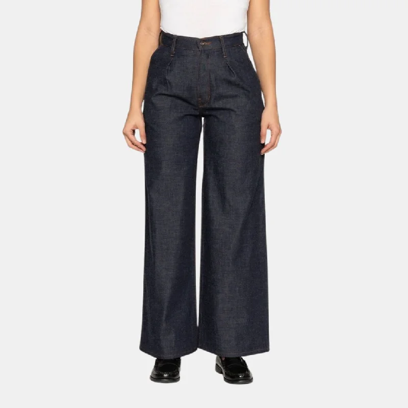 Wide Leg Trouser Slub Nep Rinsed Denim (Indigo)