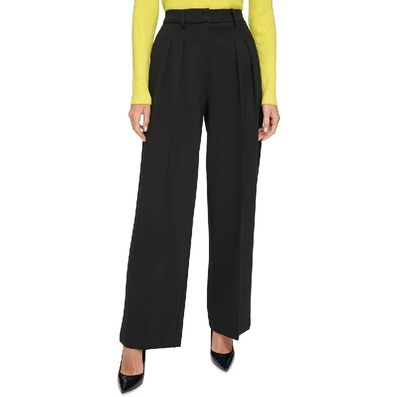 DKNY Womens Pleated High Rise Wide Leg Pants