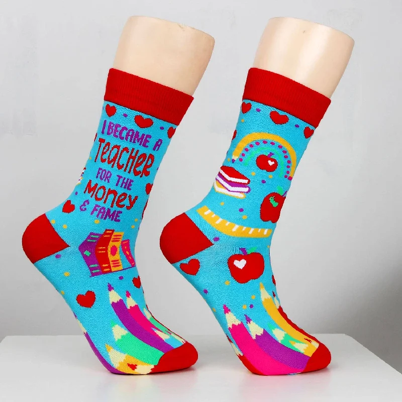 I Became a Teacher For The Money and Fame Women's Novelty Crew Socks