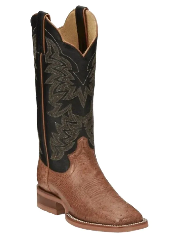 Women's Ralston Western Boots - Medium In Cognac Smooth Ostrich