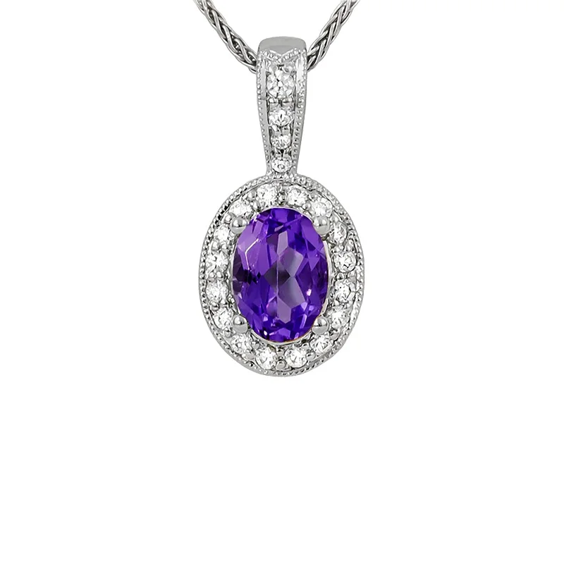 Oval Amethyst & Diamond Halo Pendant