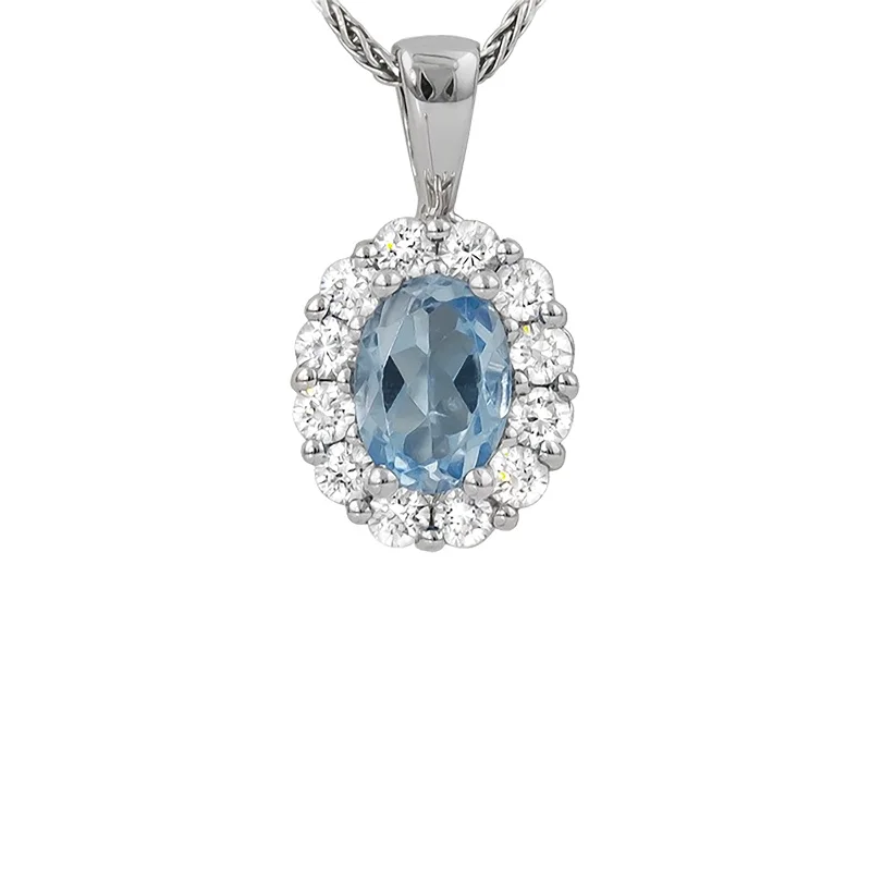 Aquamarine & Diamond Halo Necklace