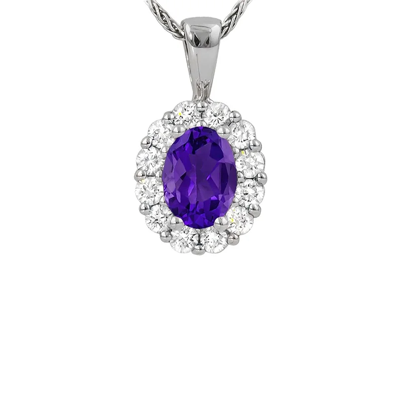 Amethyst and Diamond Halo Pendant