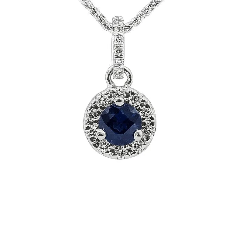 Blue Sapphire and Diamond Halo Pendant