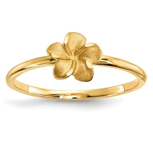 14k Rose White or Yellow Gold Brushed And Polished Finish D/C Hawaiian Plumeria Ring