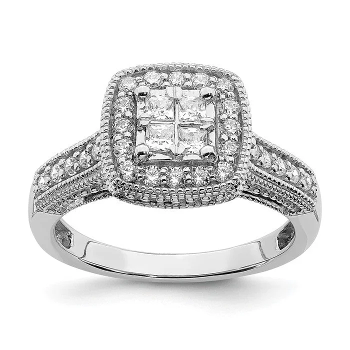 14k White Gold Diamond Diamond Halo Engagement Ring