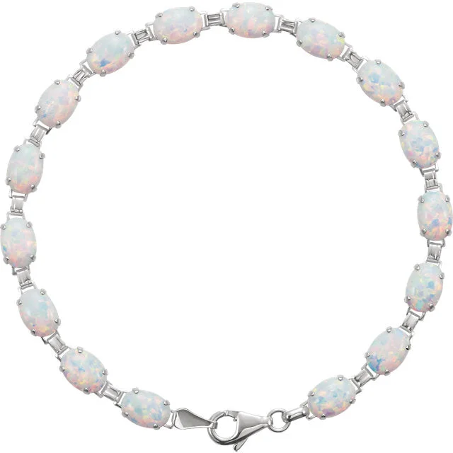 14K White Gold Lab-Grown Opal Line Bracelet