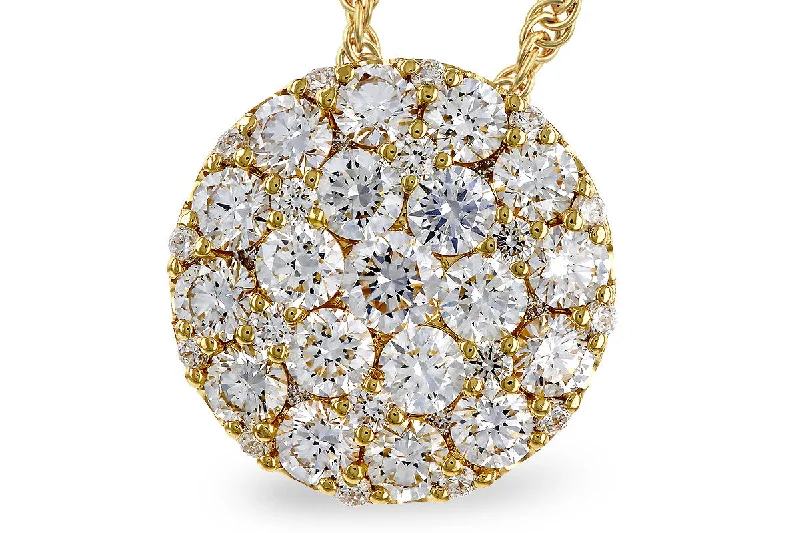 14K Yellow Gold 1.50ctw Round Diamond Cluster Disc Necklace by Allison Kaufman