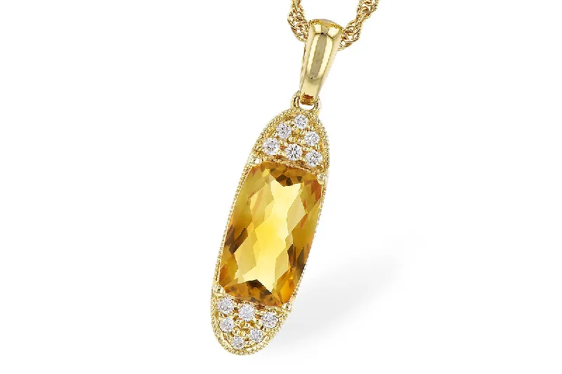 14K Yellow Gold 1.70ctw Cushion Citrine & Diamond Drop Necklace by Allison Kaufman