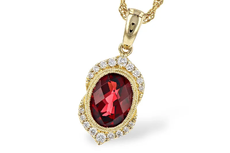 14K Yellow Gold 2.24ctw Garnet & Diamond Halo Necklace by Allison Kaufman