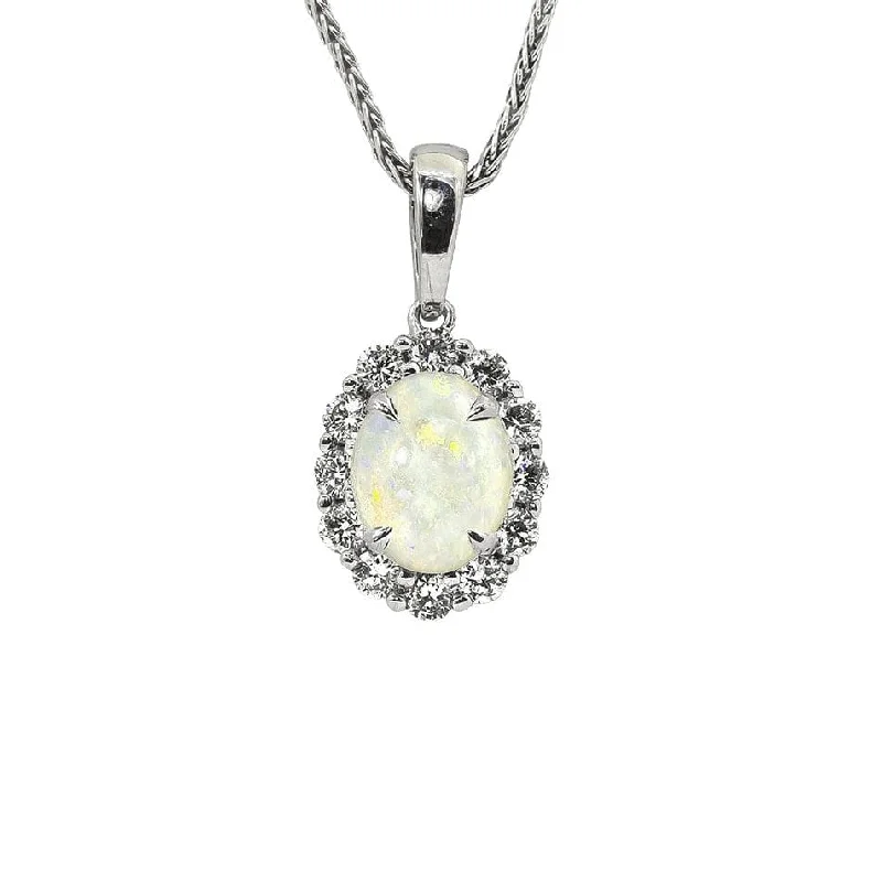 Opal and Diamond Halo Pendant