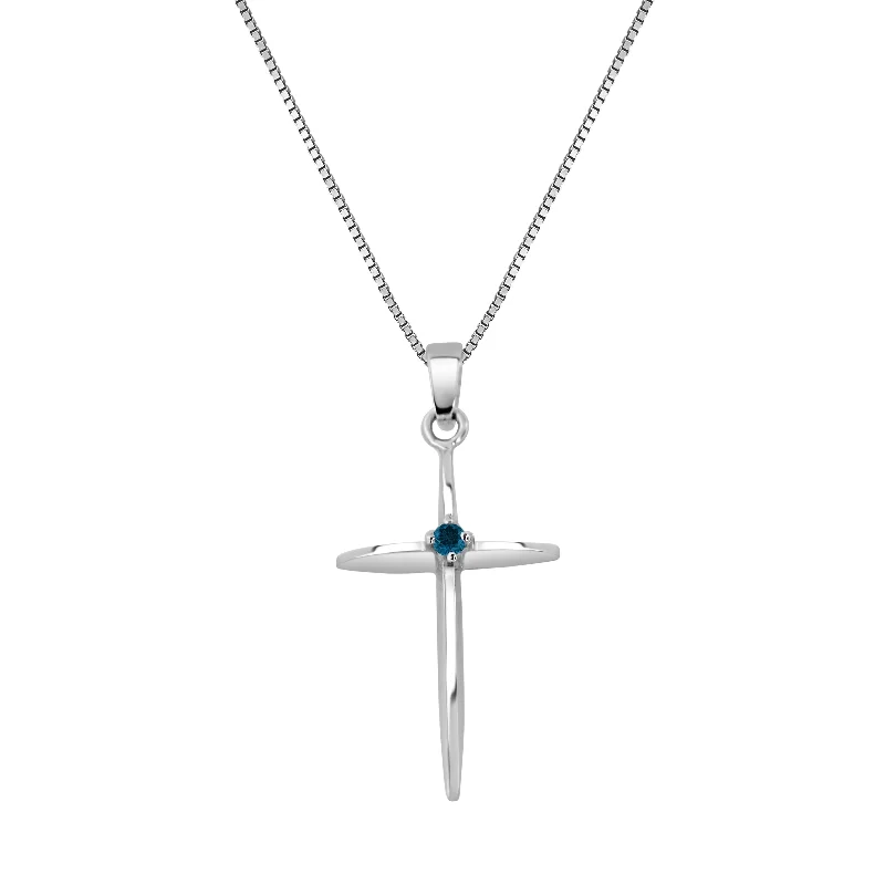 Auriya Blue Accent Diamond Cross Necklace 10k White Gold (SI1-SI2)