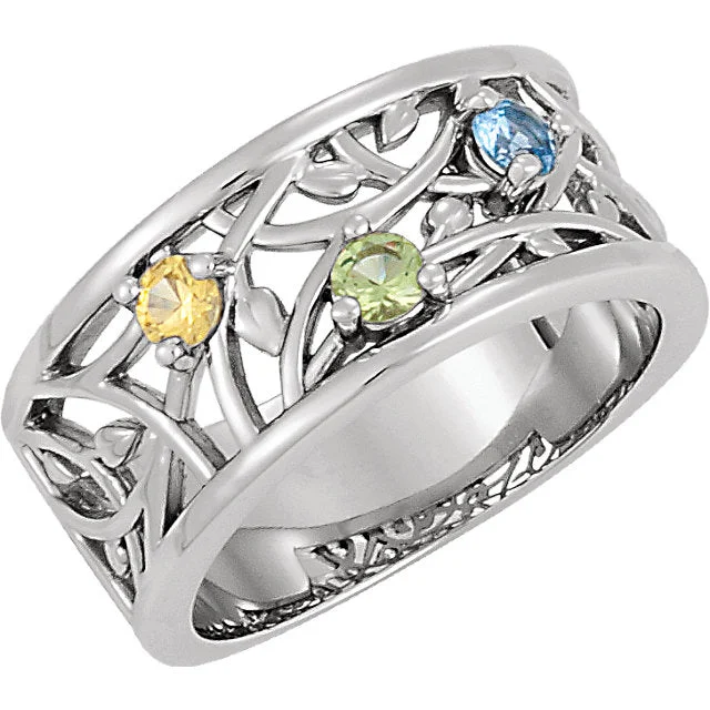 Wide Floral Branch Mother's Family Birthstone Ring